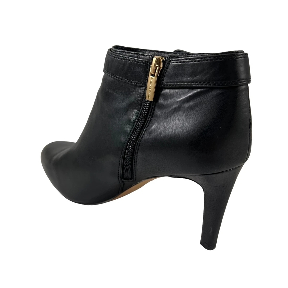 Vince Camuto Black Leather Ankle Boots with Gold Accent - Picture 4 of 5